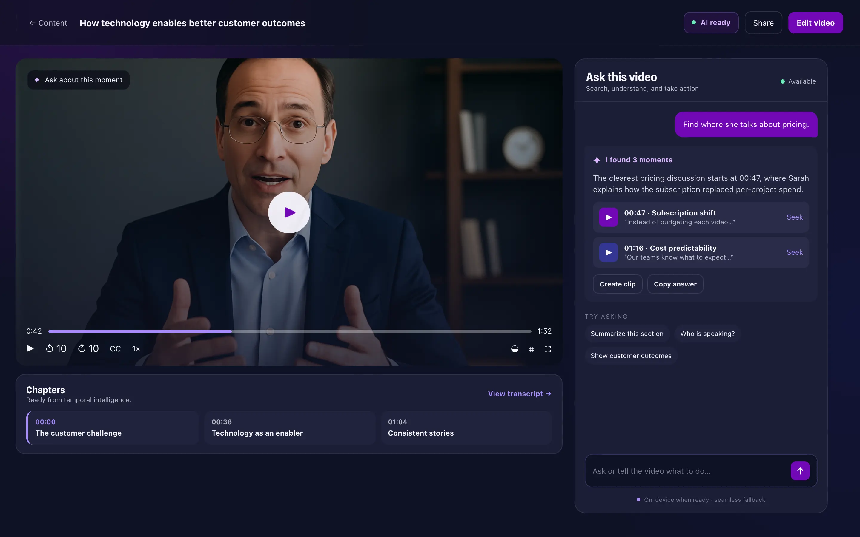 Videospan V3 intelligent playback interface
