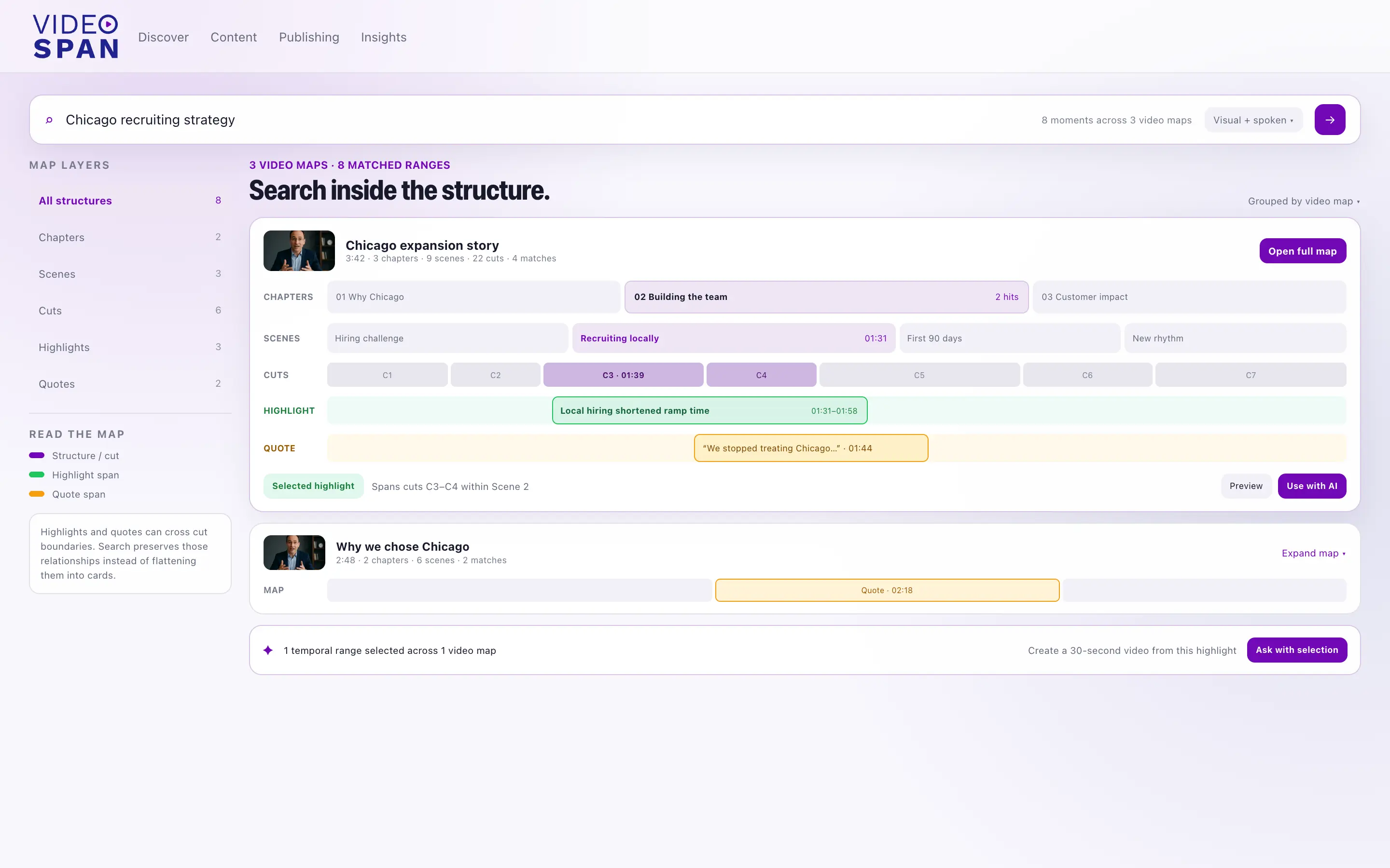 Videospan V3 video map search results